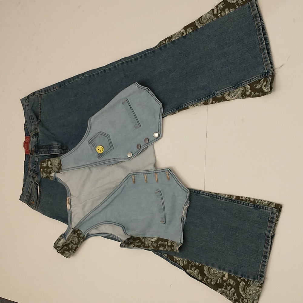Woodstock Hippie Beatnik Costume Base Real Denim Handmade w Paisley Bell Bottoms
